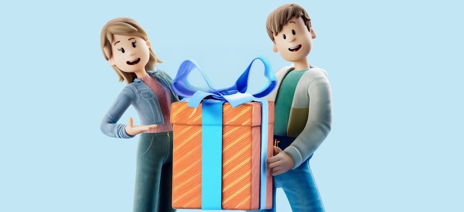 Roos en Matthijs met een cadeau