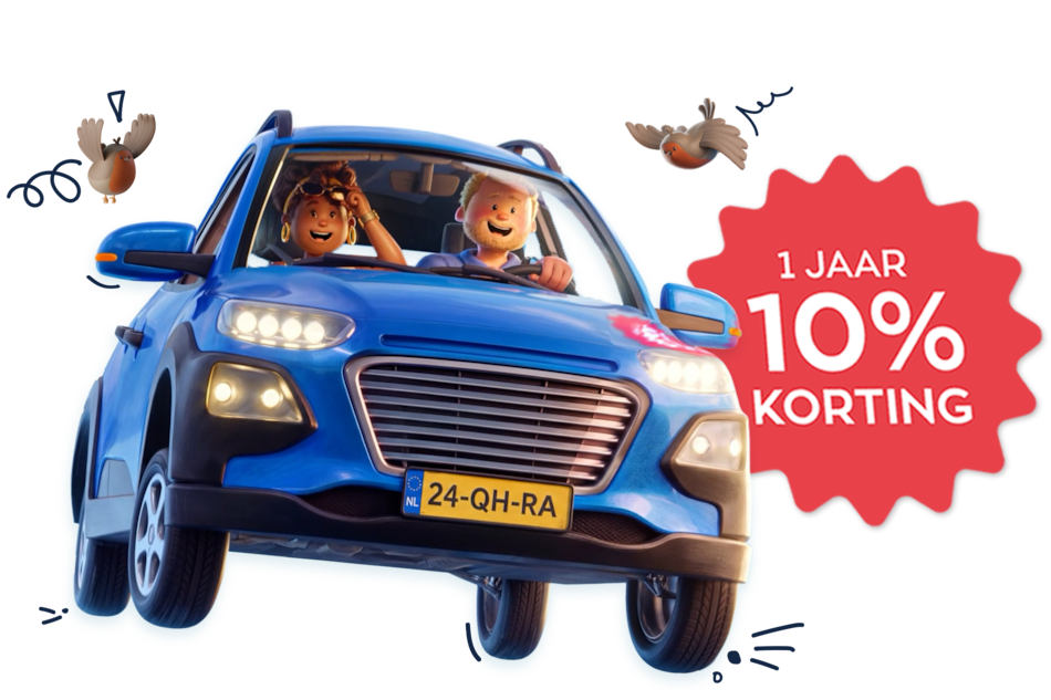 Blije man en vrouw bij blauwe auto