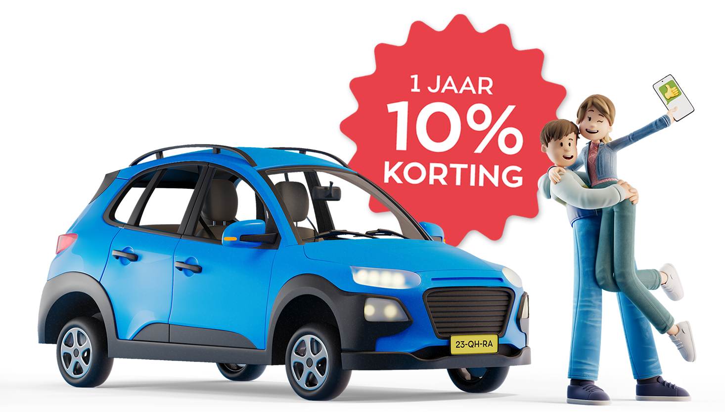 Roos en Matthijs lachen blij, hun autoverzekering is makkelijk online geregeld