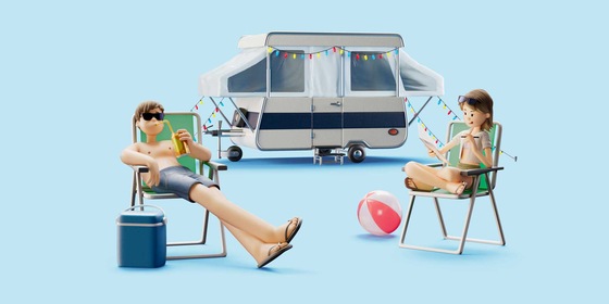 Roos en Matthijs op de camping met een vouwwagen