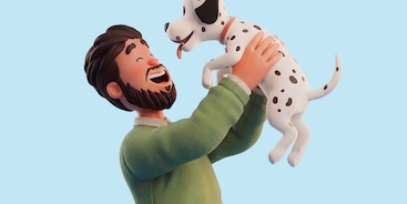 Man die hond in de lucht tilt