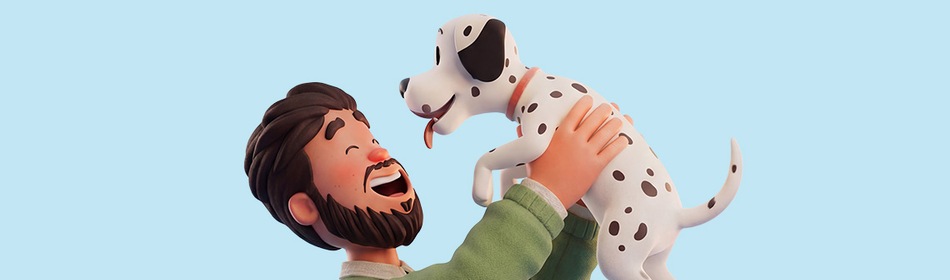 Man die hond in de lucht tilt