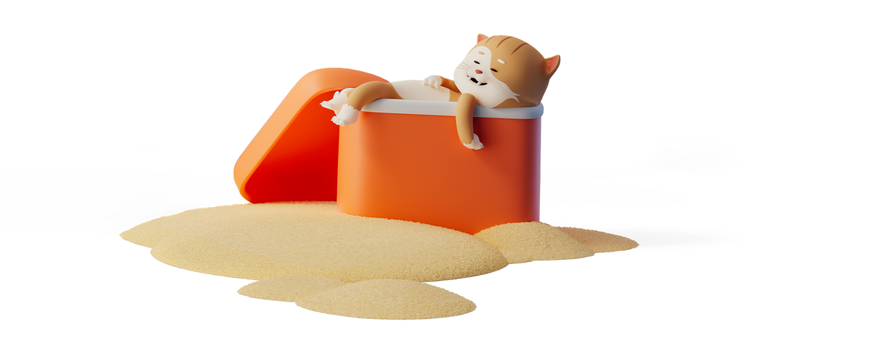 Kat ligt languit in een koelbox