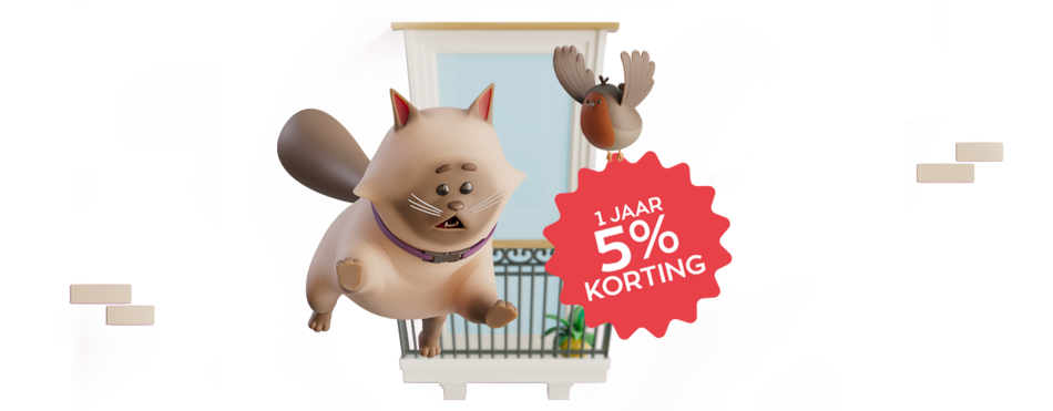 Sluit je nu een huisdierenverzekering af dan ontvang je 1 jaar lang 5 procent korting