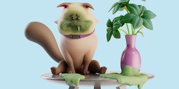Vergiftigde zieke kat op tafel