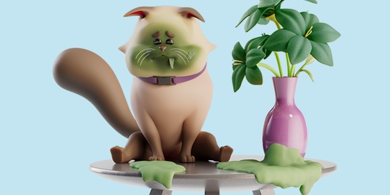 Zieke vergiftigde kat op tafel