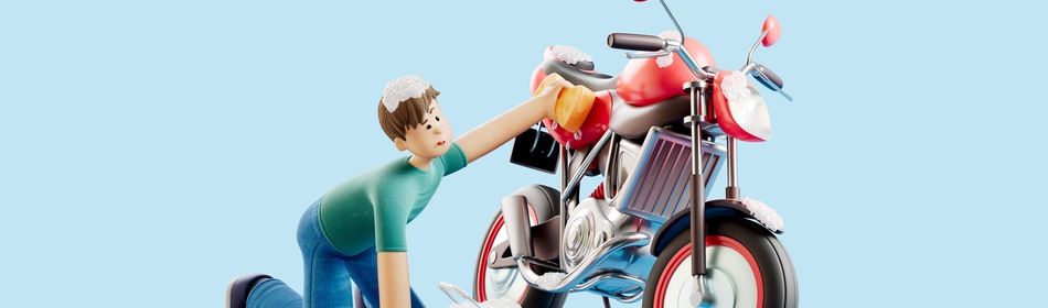 Matthijs die een motor aan het wassen is
