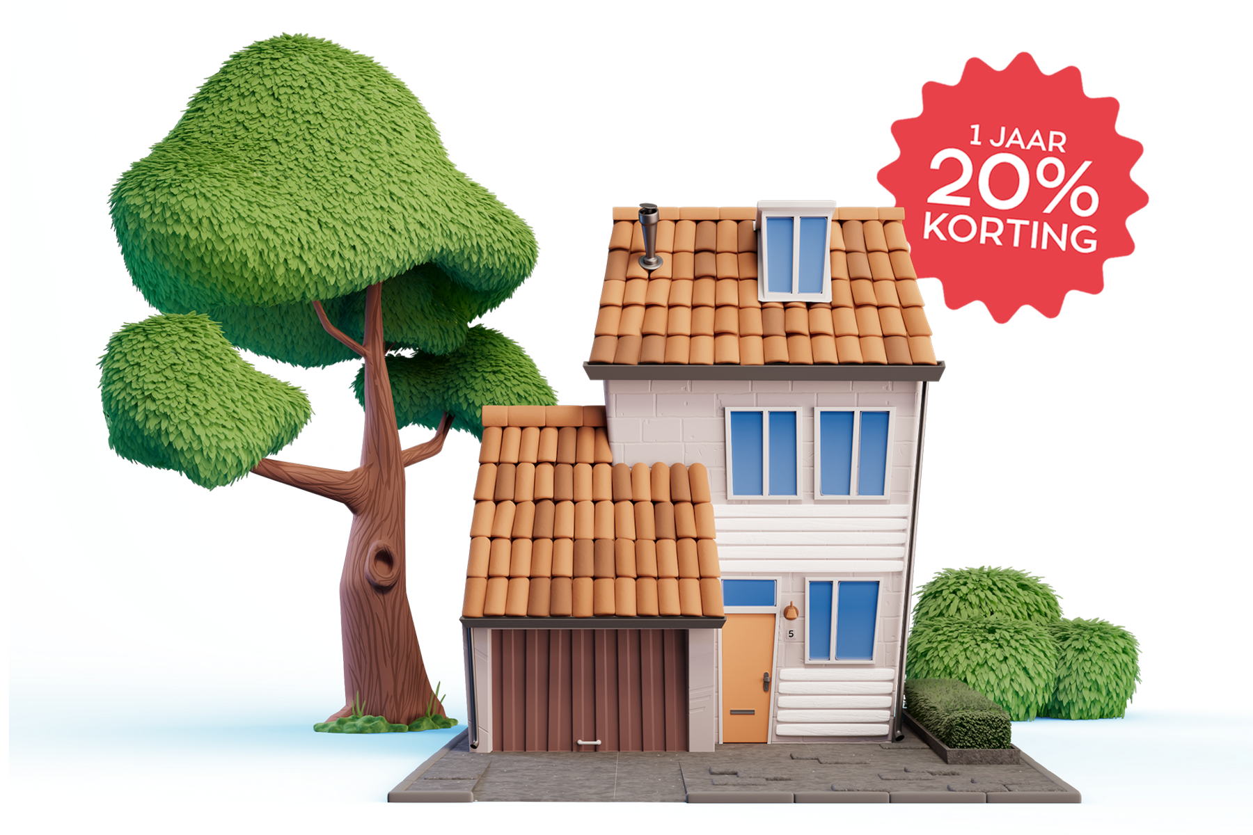 Vrijstaand huis met boom en struiken