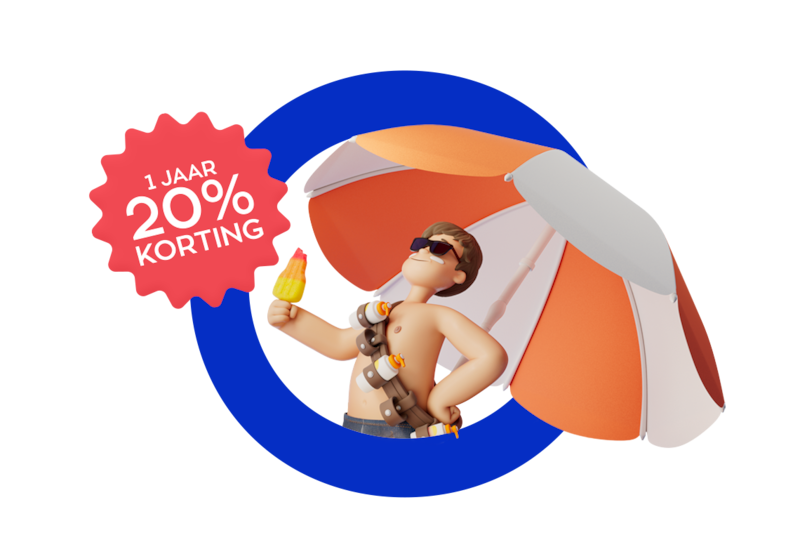man eet een ijsje onder een parasol