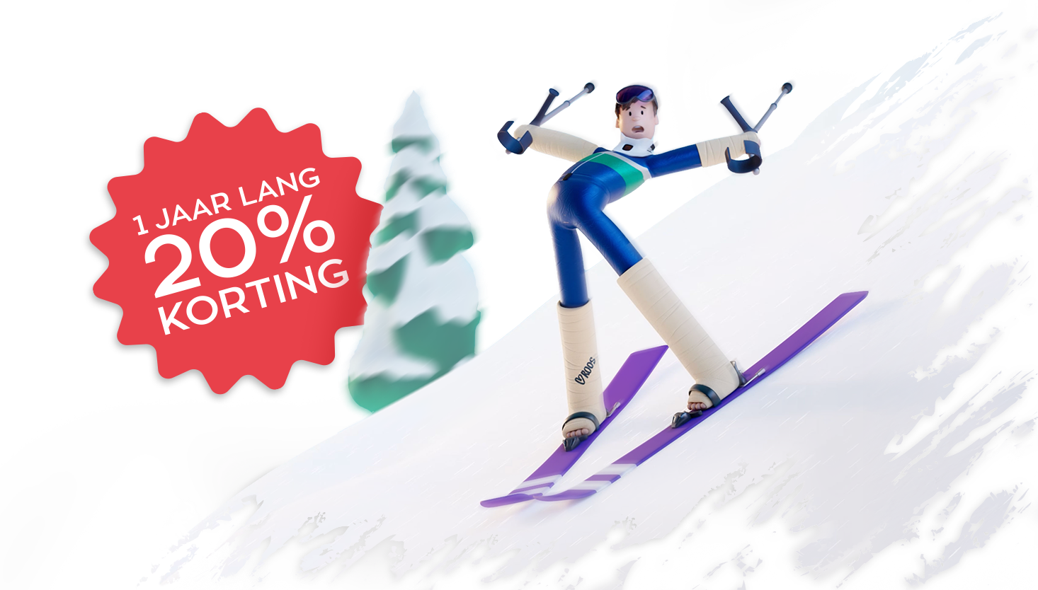 Matthijs op ski's met gipsen been door ski-ongeluk en biedt 1 jaar lang 20% korting aan op de reisverzekering