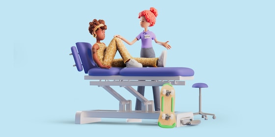 Vrouw op fysio bank met fysio