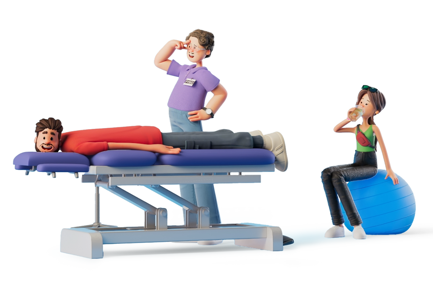 man bij fysio op bank, zijn vrouw zit ernaast