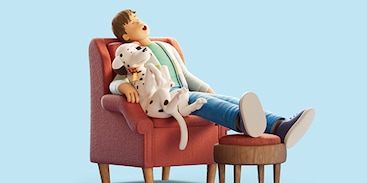 Man slaap met hond op stoel