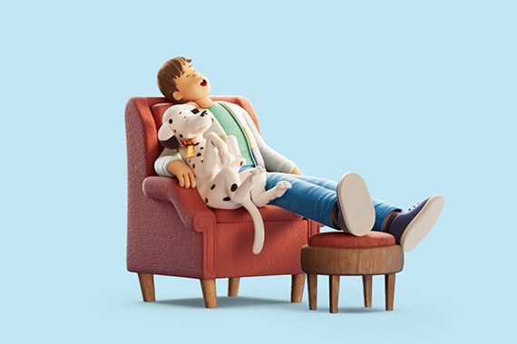 Man slaap met hond op stoel