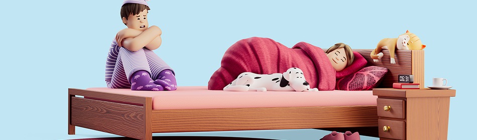 Vrouw ligt te slapen, man is wakker