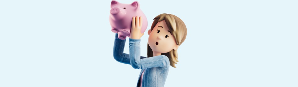 Roos met spaarpot in haar hand