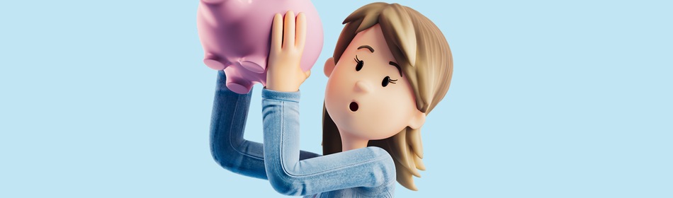 Roos met een spaarpot in haar hand